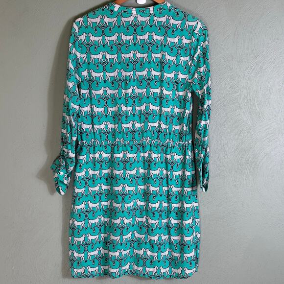 Crown & Ivy Women Size 10 Green Animal Print Monkey Drawstring Waist Shirt Dress - Picture 9 of 9